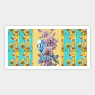 Budgie Blue on Yellow Daffodil Flower Pattern Sticker